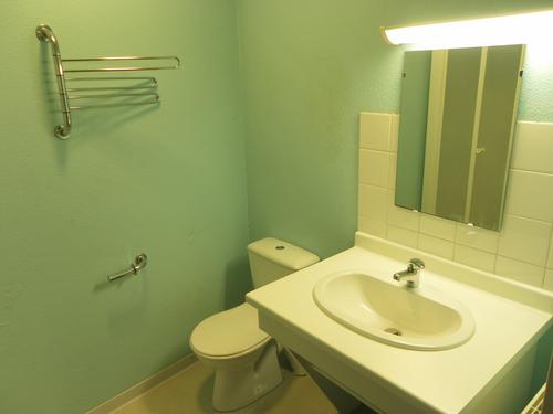 salle de bain avec lavabo, WC et douche à l'italienne adaptés personne à mobilité réduite